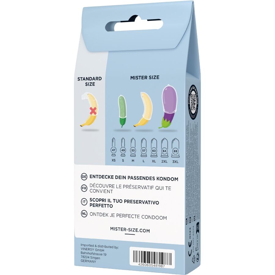 MISTER SIZE - KIT DE TEST : 3 PRÉSERVATIFS DE TAILLES DIFFÉRENTES + MÉLANGE À POINTS