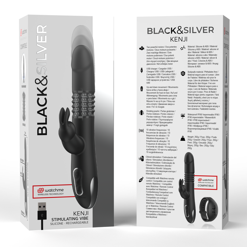 BLACK&SILVER - KENJI VIBROMASSEUR RABBIT UP & DOWN + TÉLÉCOMMANDE WATCHME