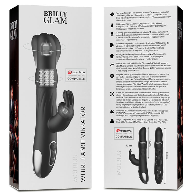 BRILLY GLAM - MOEBIUS VIBROMASSEUR RABBIT ET ROTATIF + TÉLÉCOMMANDE WATCHME
