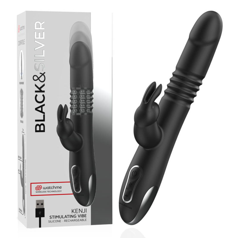 BLACK&SILVER - KENJI VIBROMASSEUR RABBIT UP & DOWN + TÉLÉCOMMANDE WATCHME