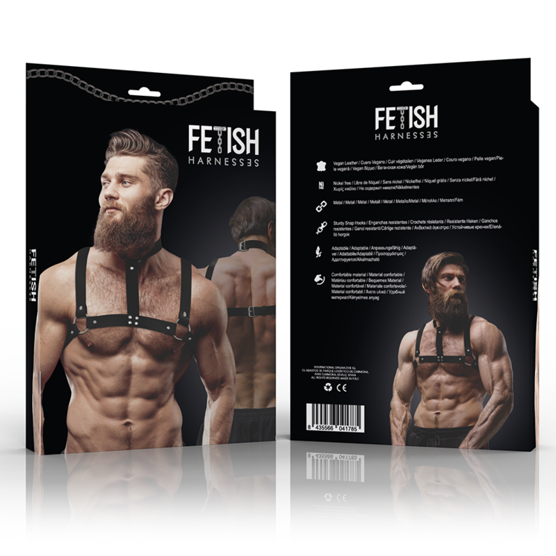 FETISH SUBMISSIVE ATTITUDE - HARNAIS DE POITRINE RÉGLABLE EN ÉCO-CUIR AVEC COLLIER POUR HOMMES
