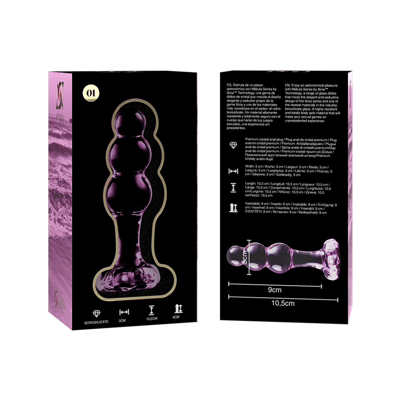 NEBULA SERIES BY IBIZA - MODÈLE 1 PLUG ANAL VERRE BOROSILICATE ROSE 10.5 CM -O- 3 CM