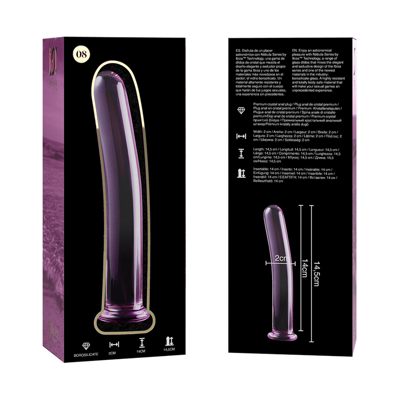 NEBULA SERIES BY IBIZA - MODÈLE 8 GODE EN VERRE BOROSILICATE ROSE 14.5 CM -O- 2 CM