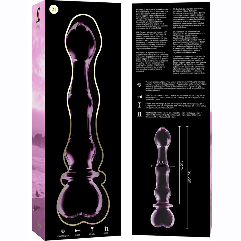 NEBULA SERIES BY IBIZA - MODÈLE 21 GODE EN VERRE BOROSILICATE ROSE 20.5 CM -O- 3.5 CM