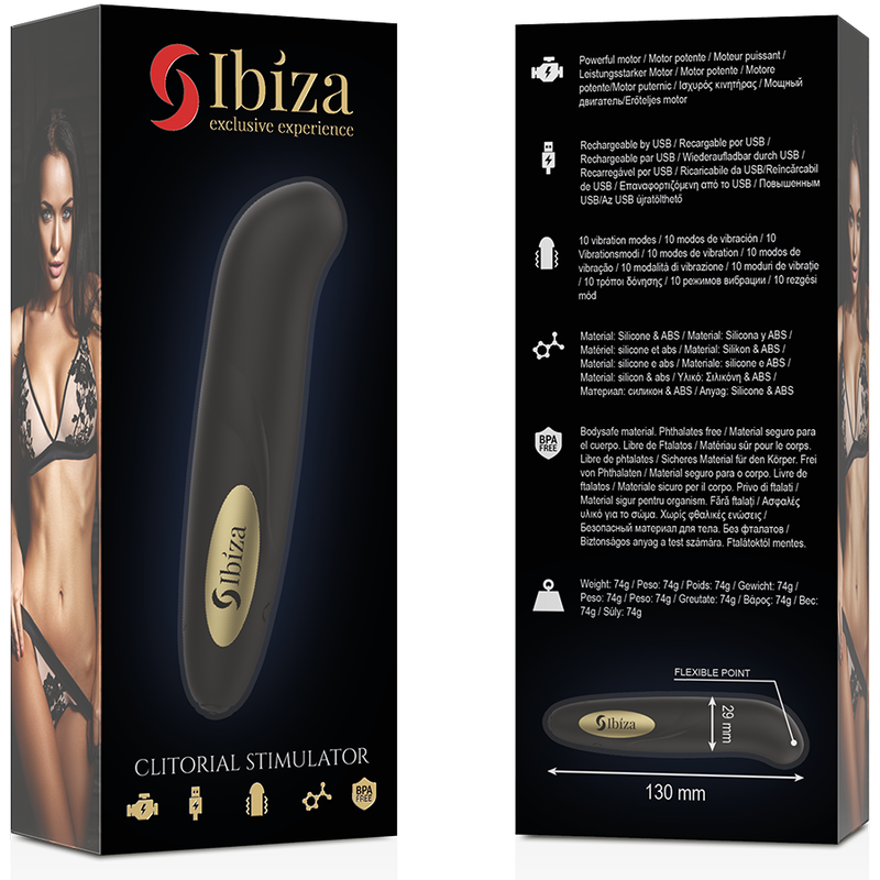 IBIZA - STIMULATEUR DE CLITORIS CHARGEUR USB 10 MODES DE VIBRATION DORÉ 13 X 2,9 CM