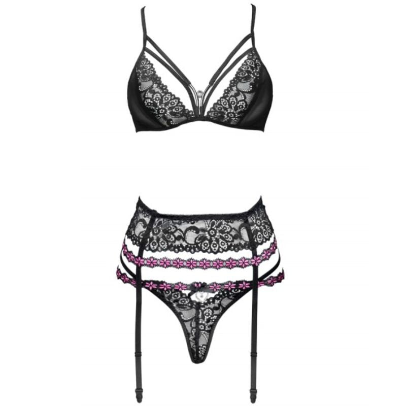 LIVCO CORSETTI FASHION - SNEHANA LC 90443 SOUTIEN-GORGE + JARRETIÈRE + CULOTTE NOIR L/XL