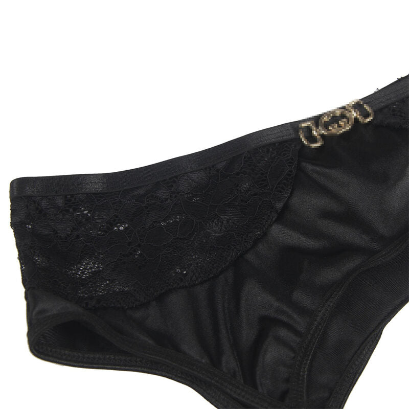 SUBBLIME - LOT 3 PIÈCES SOUTIEN-GORGE + STRING + JARRETIÈRE DENTELLE NOIR L/XL