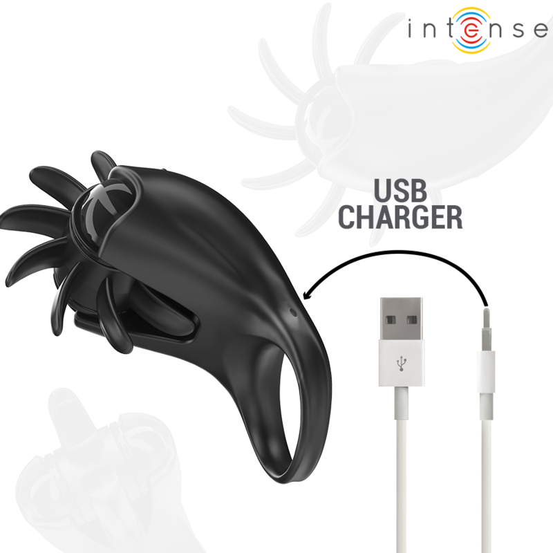 INTENSE - MABEL ANNEAU VIBRANT 10 VIBRATIONS AVEC STIMULATEUR DE CLITORIS NOIR