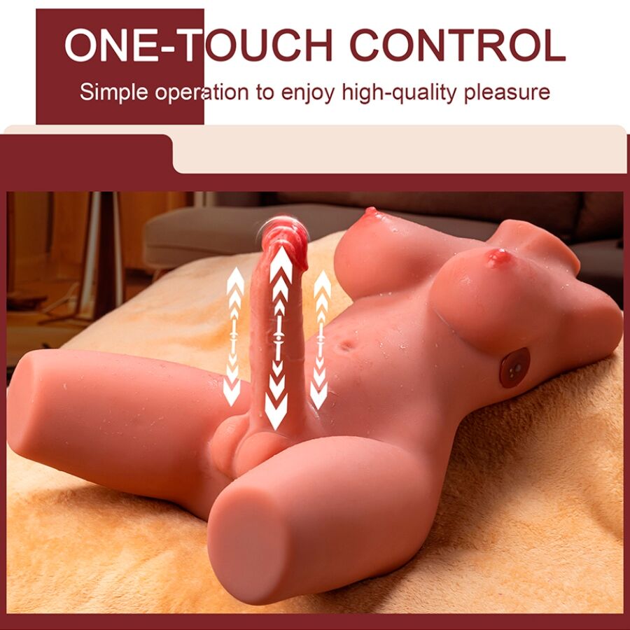 XISE - MIAH LADY BOY TORSE FÉMININ AVEC GODEMICHET VIBRANT ET À POUSSER 55 CM