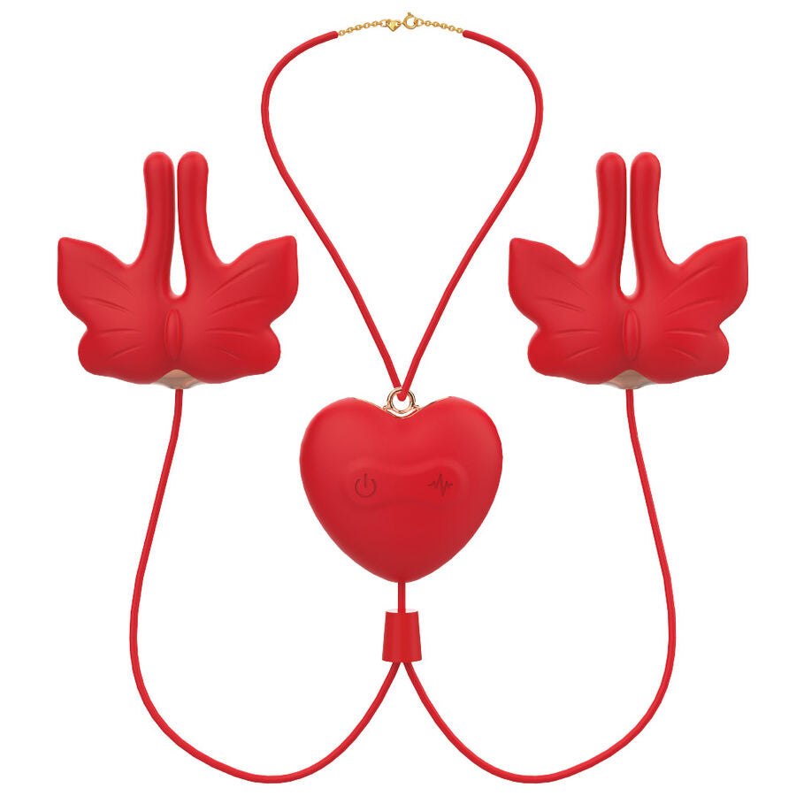 ARMONY - PINCES À TÉTONS MAGNÉTIQUES À VIBRATION FORME PAPILLON ROUGES