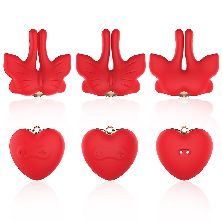ARMONY - PINCES À TÉTONS MAGNÉTIQUES À VIBRATION FORME PAPILLON ROUGES