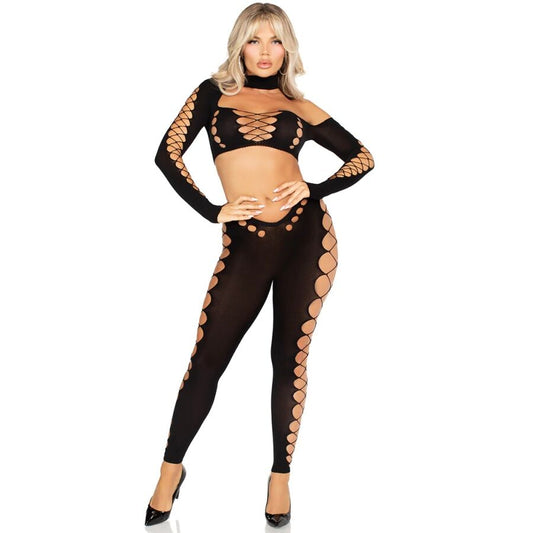 LEG AVENUE - CROP TOP ET LEGGINGS DÉCOUPÉS SANS COUTURE NOIR