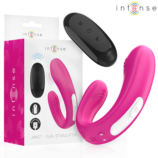 INTENSE - JANET DOUBLE STIMULATEUR ET VIBRATEUR EN U AVEC TÉLÉCOMMANDE ROSE
