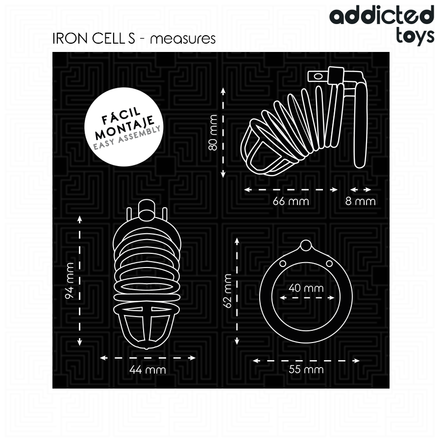 ADDICTED TOYS LOCKED - CAGE À PÉNIS EN MÉTAL IRON CELL 4 CM TAILLE S