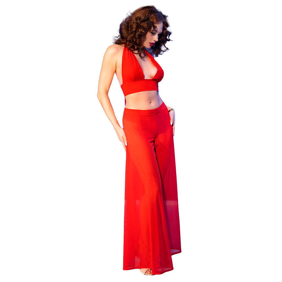CHILIROSE - CR 4857 ENSEMBLE HAUT ET PANTALON ROUGE TAILLE M