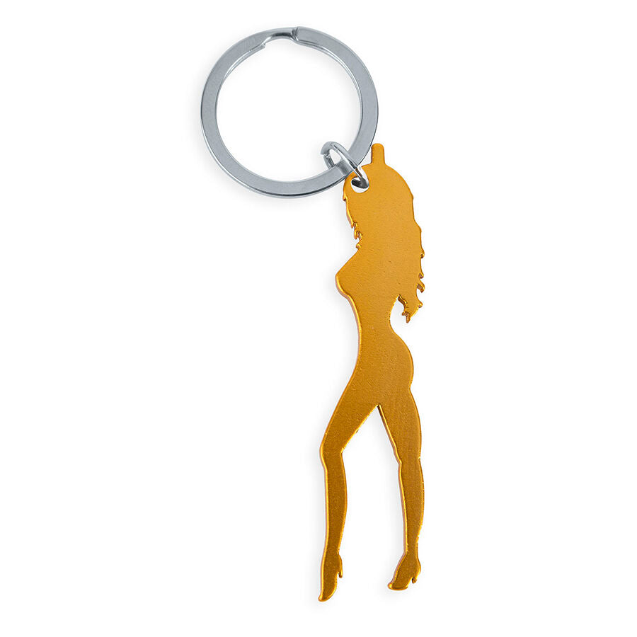 DIABLO PICANTE - PORTE-CLÉS AVEC SILHOUETTE FÉMININE COULEUR OR AVEC DÉCAPOTEUR