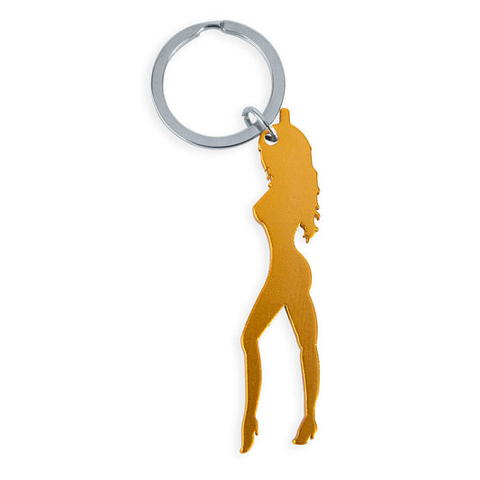 DIABLO PICANTE - PORTE-CLÉS AVEC SILHOUETTE FÉMININE COULEUR OR AVEC DÉCAPOTEUR