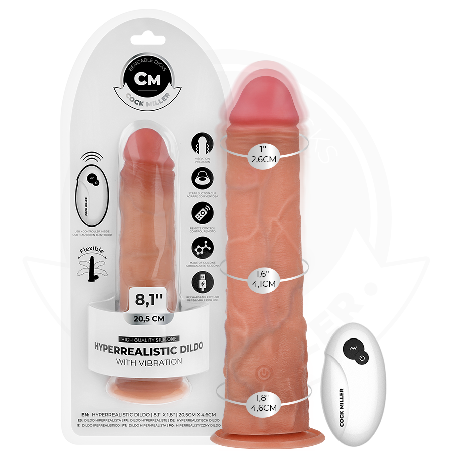 COCK MILLER - GODE RÉALISTE AVEC VENTOUSE ET TÉLÉCOMMANDE VIBRATIONS 20,5 CM