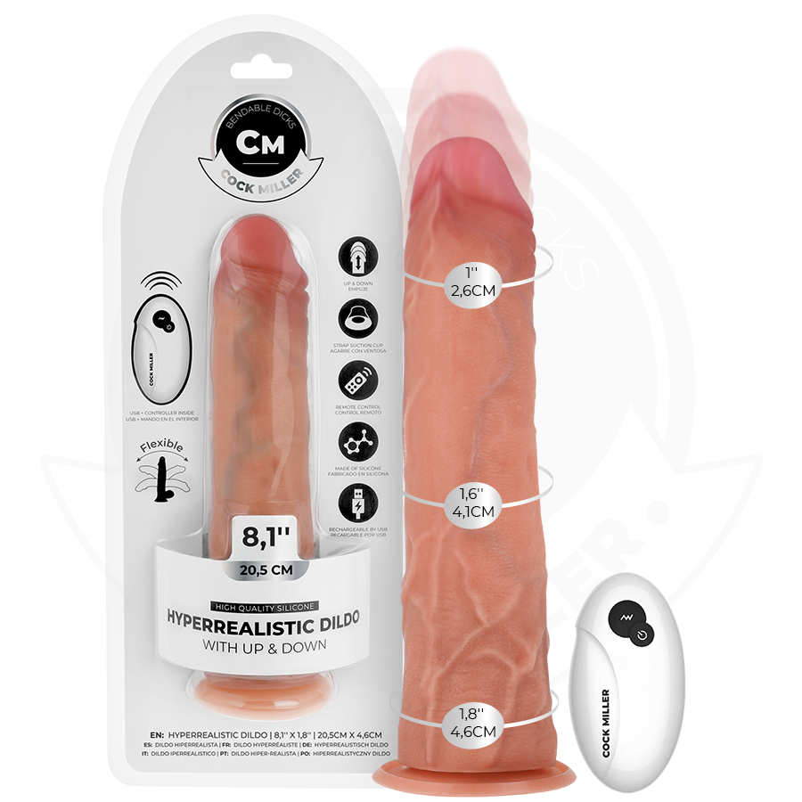 COCK MILLER - GODE HYPER-RÉALISTE À VENTOUSE ET À POUSSÉE AVEC TÉLÉCOMMANDE 20,5 CM
