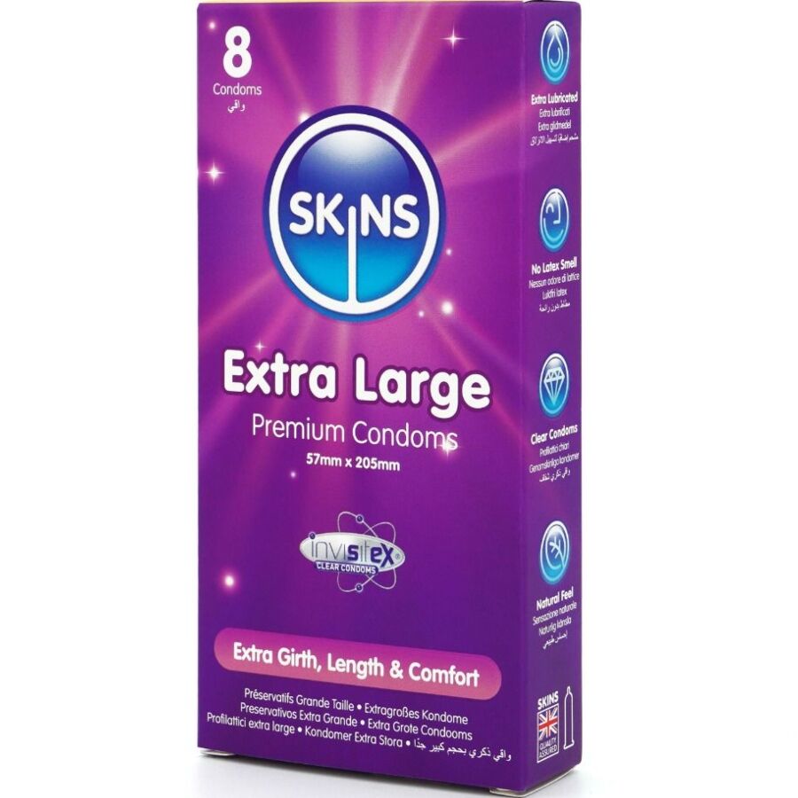 SKINS - PACK DE 8 PRÉSERVATIFS EXTRA LARGES PREMIUM