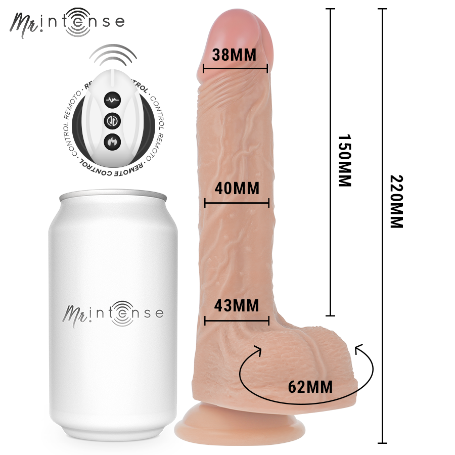 MR INTENSE - BALDWIN RÉALISTE MULTIFONCTIONNEL AVEC VIBRATION, TÉLÉCOMMANDE HAUT/BAS, 22 CM - OU - 4 CM