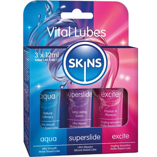 KIT DE LUBRIFIANTS VITAL POUR LA PEAU - AQUA, SUPERSLIDE ET EXCITE (3 x 12 ml)