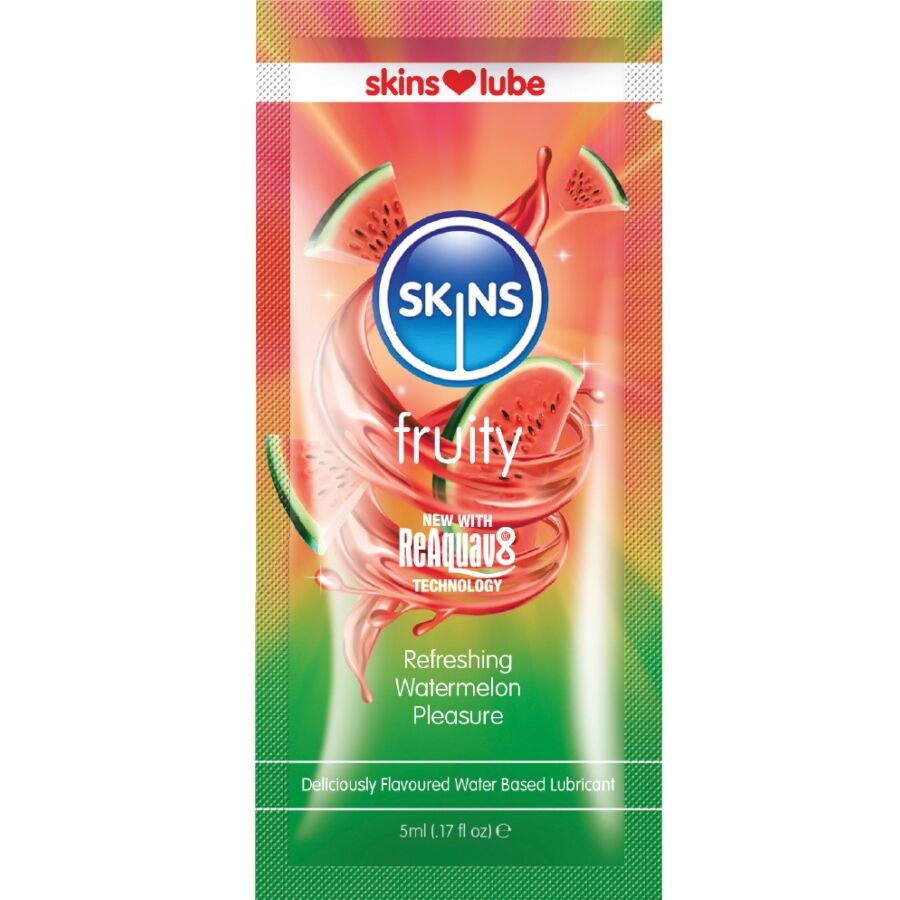 SKINS - LUBRIFIANT FRUITÉ À BASE D'EAU PARFUM PASTÈQUE DOSE UNIQUE 5 ML