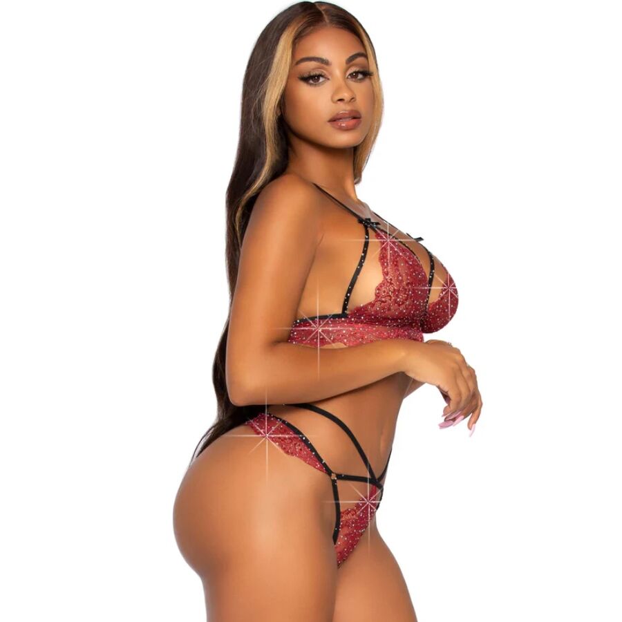 LEG AVENUE - 81623 ENSEMBLE SOUTIEN-GORGE + STRING BORDEAUX TAILLE M