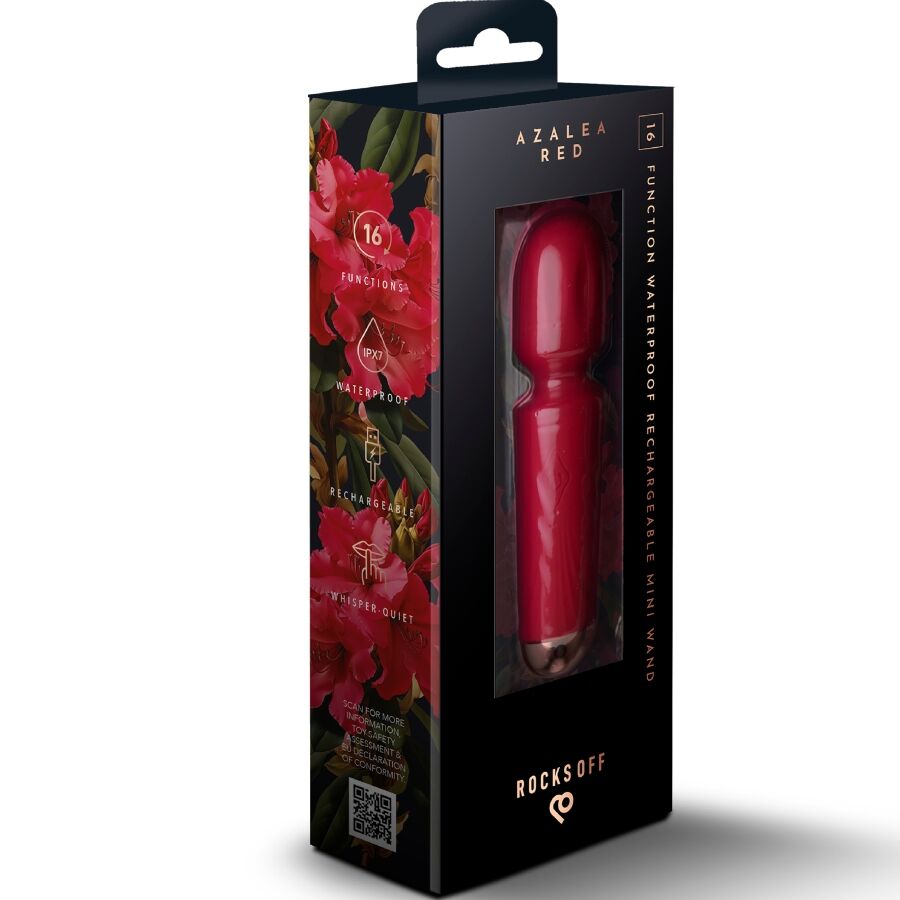 ROCKS-OFF - MINI BAGUETTE RECHARGEABLE 16 FONCTIONS ROUGE AZALÉE