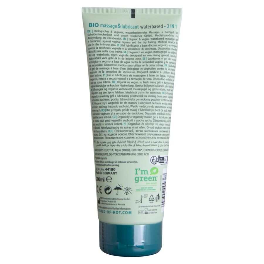 HOT - BIO MASSAGE ET LUBRIFIANT À BASE D'EAU 2 EN 1 200 ML