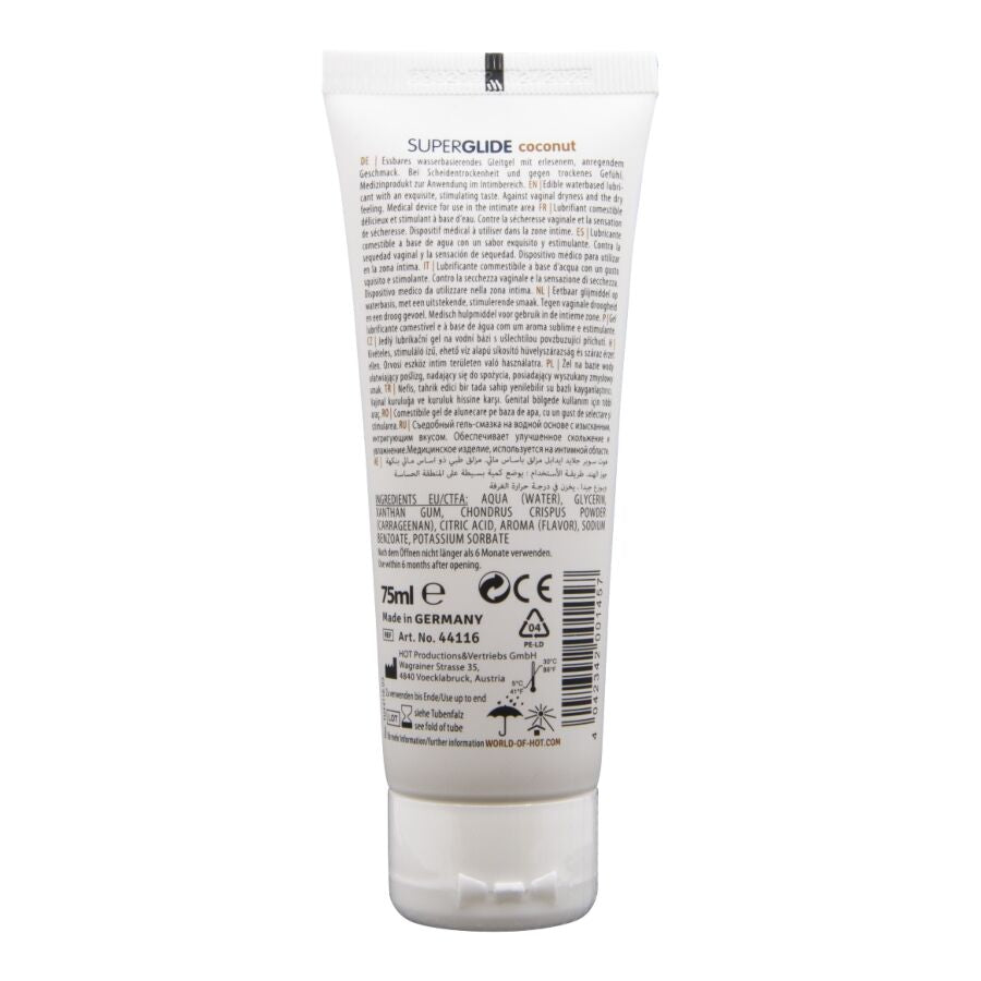 HOT - SUPERGLIDE LUBRIFIANT COMESTIBLE À BASE D'EAU ET DE NOIX DE COCO 75 ML