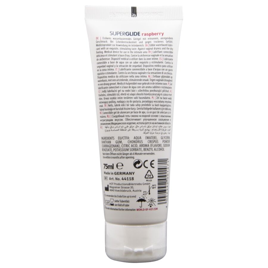 HOT - SUPERGLIDE LUBRIFIANT COMESTIBLE À BASE D'EAU FRAMBOISE 75 ML
