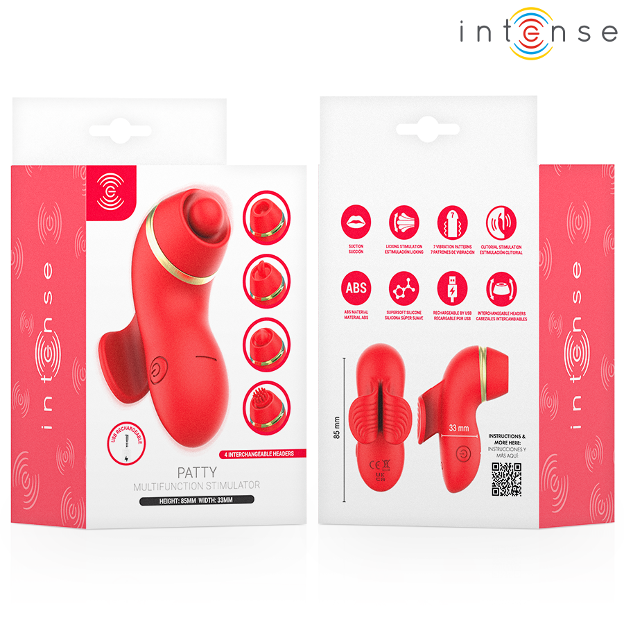 INTENSE - PATTY STIMULATEUR AVEC 4 TÊTES : SUCCION, TAPOTER, GRIFFER ET LÉCHER