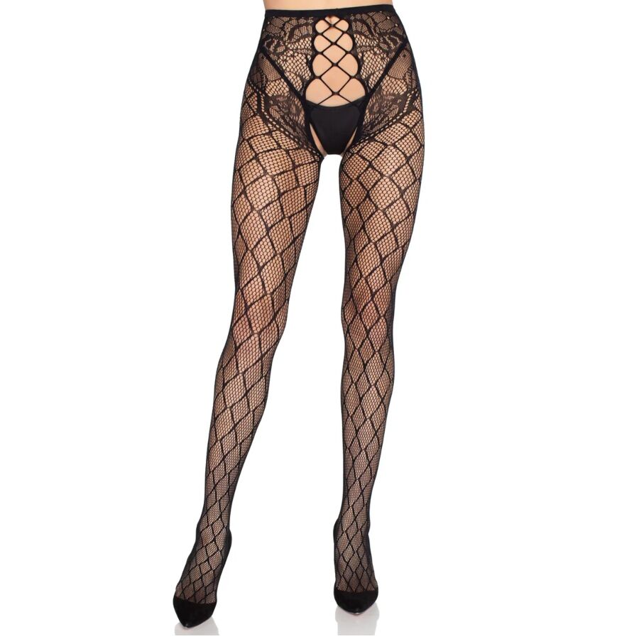 LEG AVENUE - 1966 COLLANTS RÉSILLE AVEC CULOTTE SANS ENTREJAMBE NOIR - TAILLE UNIQUE