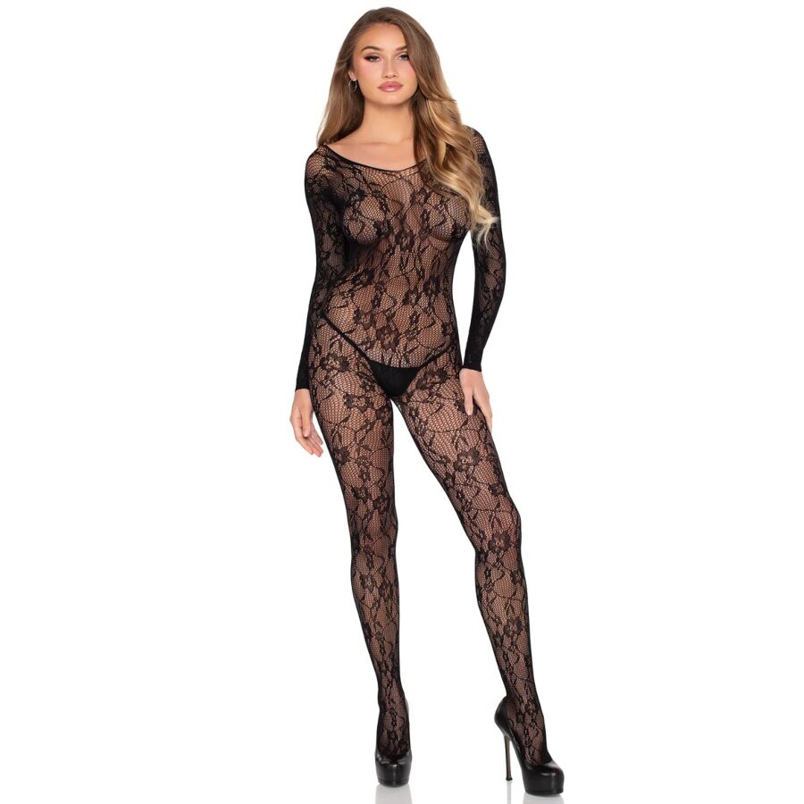 LEG AVENUE - 89366 LINGERIE EN DENTELLE BODYSTOCKING NOIR - TAILLE UNIQUE