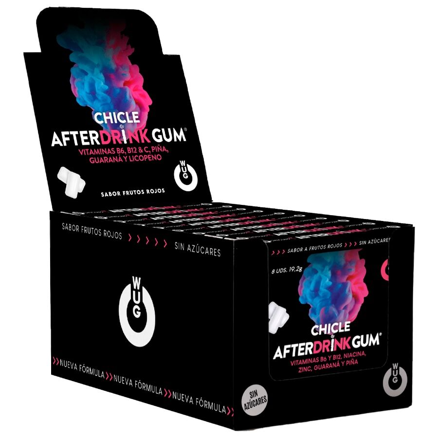 WUG GUM - AFTER DRINK GUEULE DE BOIS APRÈS L'ALCOOL | PRÉSENTOIR 12 X 8 UNITÉS
