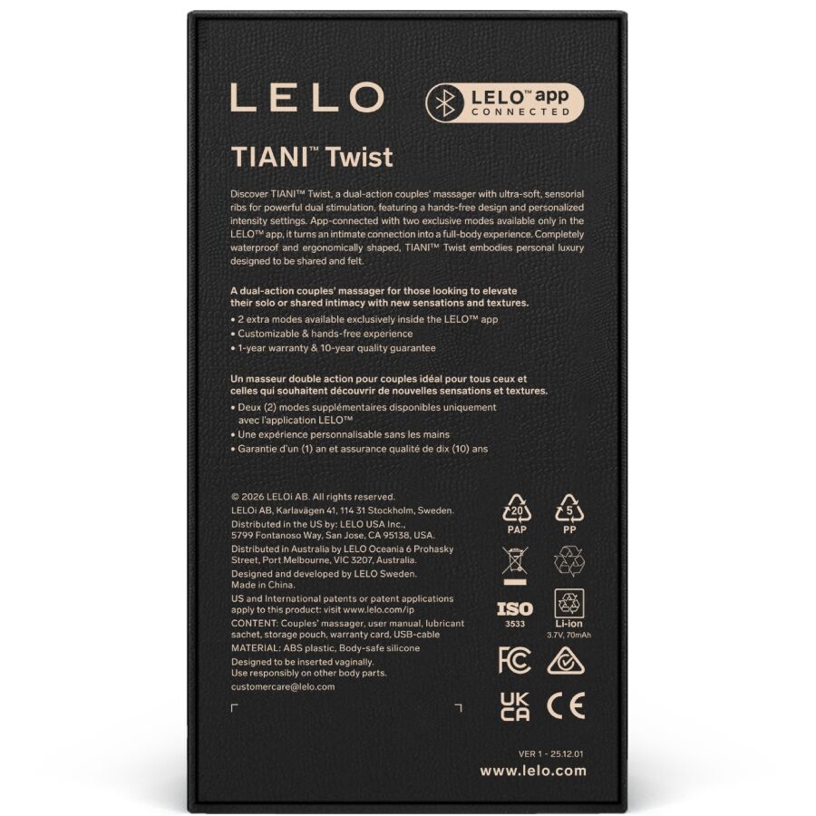 LELO - TIANI TWIST VIBRATEUR POUR COUPLES LAVANDE