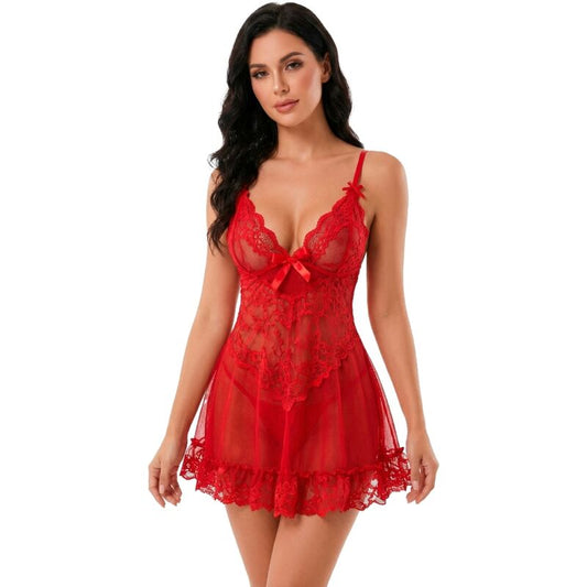 LIVCO CORSETTI FASHION - ENSEMBLE NUIT T-SHIRT + CULOTTE ROUGE 2028 L/XL