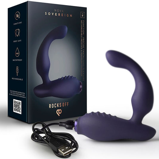 ROCKS-OFF - MINI BAGUETTE RECHARGEABLE 16 FONCTIONS ROSE PIVOINE