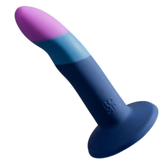 ROMP - PICCOLO GODEMICHET EN SILICONE AVEC VENTOUSE TRICOLORE 14 CM