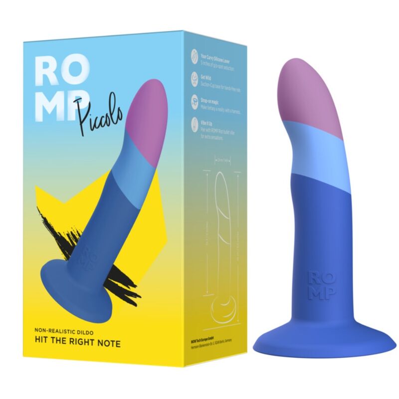 ROMP - PICCOLO GODEMICHET EN SILICONE AVEC VENTOUSE TRICOLORE 14 CM