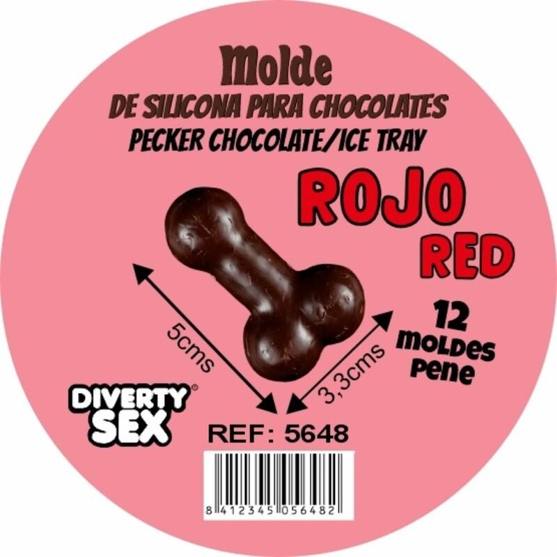DIABLO PICANTE - MOULE À CHOCOLAT AVEC 12 PÉNIS EN SILICONE À SUSPENDRE ROUGE