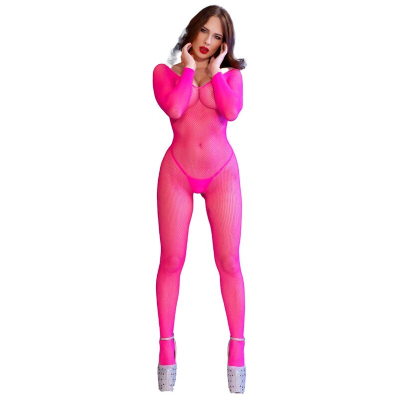 CHILIROSE - CR 4894 BODYSTOCKING EN RÉSEILLE ROSE NÉON S/M