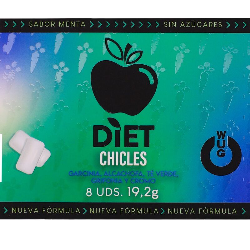 WUG DIET - Chewing-gum fonctionnel sans sucre à la menthe, plaquette thermoformée de 8 pièces