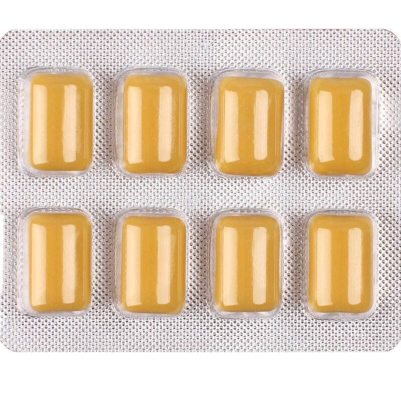 WUG ON - GOMME FONCTIONNELLE À LA CAFÉINE ET AU GUARANA, SAVEUR MENTHE ET VANILLE, PLAQUETTE DE 8 COMPRIMÉS