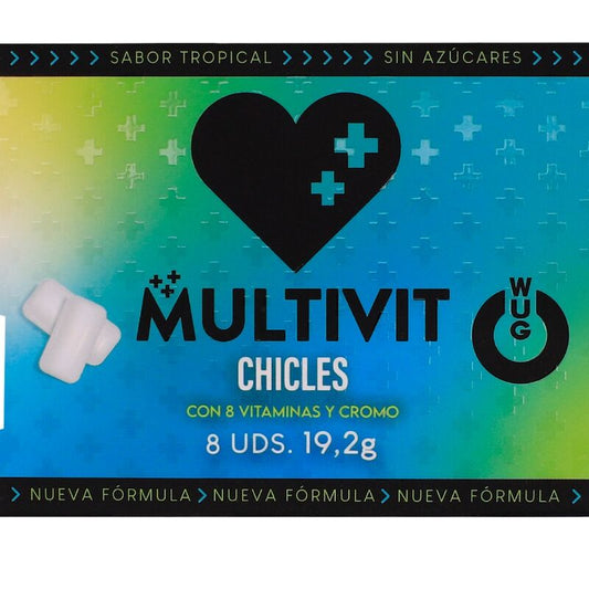WUG MULTIVIT - GOMME À MÂCHER MULTIVITAMINES FONCTIONNELLES, SAVEUR TROPICALE, PLAQUETTE DE 8 PIÈCES