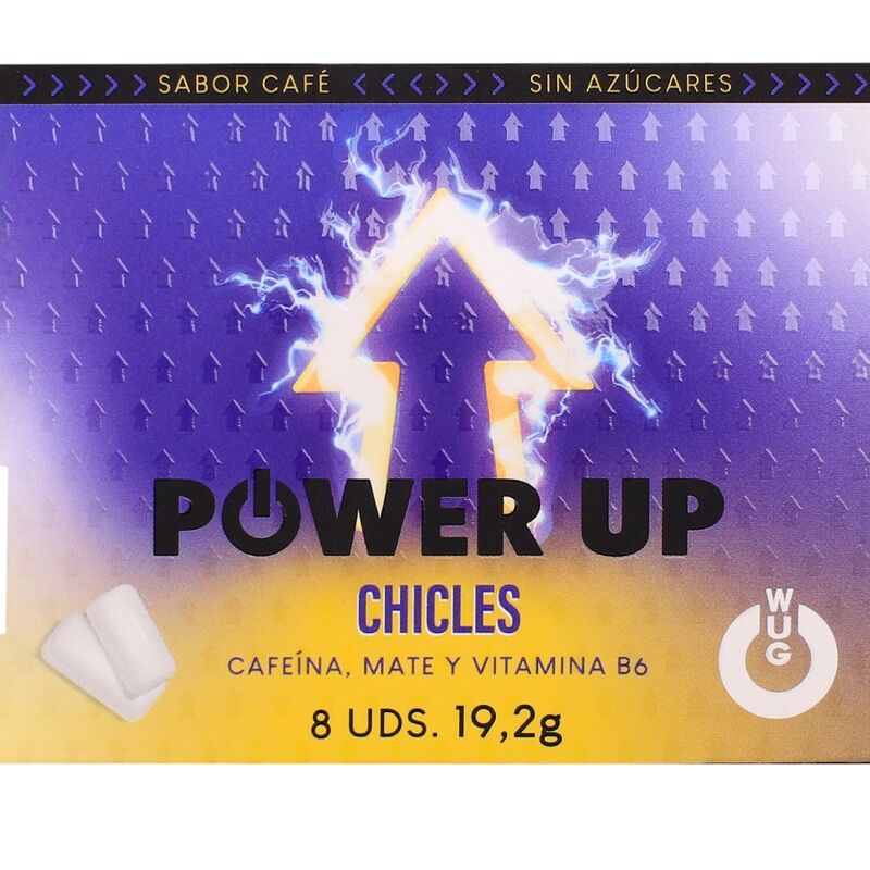 WUG POWER UP – Chewing-gum fonctionnel à la caféine et au café, blister de 8 pièces