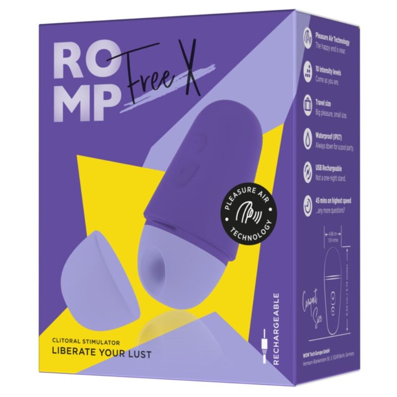ROMP - STIMULATEUR CLITORIAL GRATUIT AVEC COUVERCLE, 10 NIVEAUX, RECHARGEABLE, VIOLET