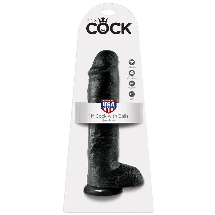 KING COCK - GODE NOIR AVEC BOULES 28 CM